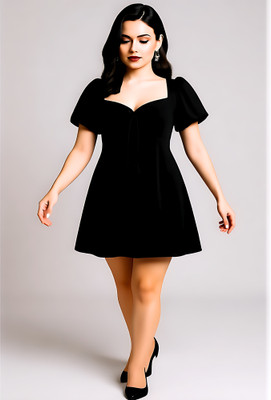 RK Costing Women Fit and Flare Black Above Knee/Mid Thigh Length Dress
