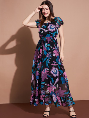 Deewa Women Fit and Flare Multicolor Maxi/Full Length Dress