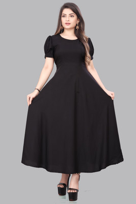 Glolick Women A-line Black Maxi/Full Length Dress