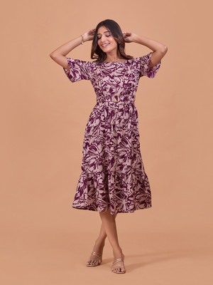 Dressberry Women Fit and Flare Purple Midi/Calf Length Dress