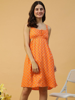 OXOLLOXO Women A-line Orange Above Knee/Mid Thigh Length Dress