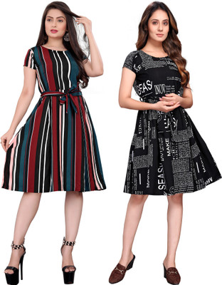 Rinra Women A-line Multicolor Knee Length Dress