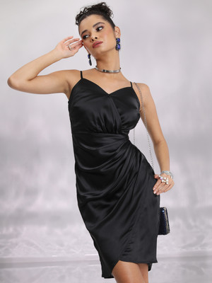 Tokyo Talkies Women Wrap Black Above Knee/Mid Thigh Length Dress
