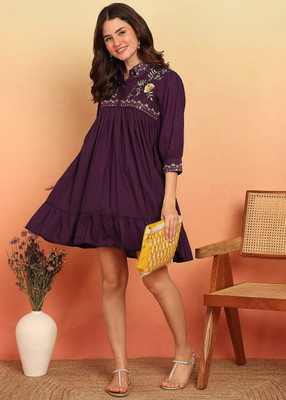 VBUYZ Women Fit and Flare Purple Above Knee/Mid Thigh Length Dress