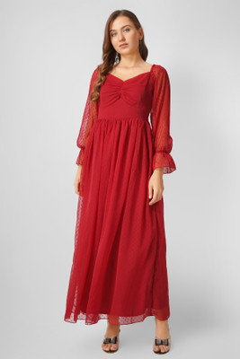 Wownoon Women Maxi Maroon Ankle Length Dress