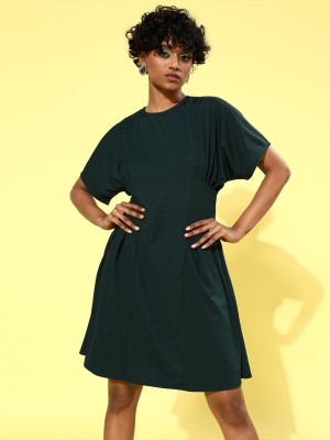 ATHENA Women Fit and Flare Dark Green Dress