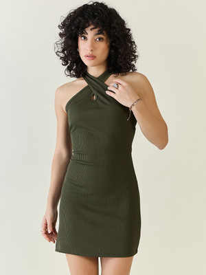 AAYU Women Bodycon Green Above Knee/Mid Thigh Length Dress