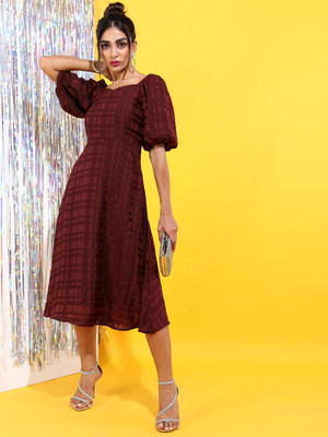 Tokyo Talkies Women Fit and Flare Maroon Dress