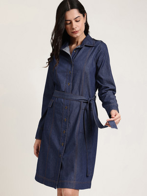 Fable Street Women Shirt Blue Knee Length Dress