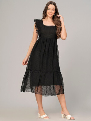 Moshe Women Fit and Flare Black Midi/Calf Length Dress