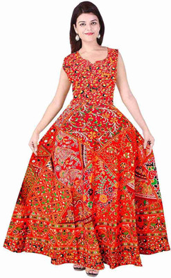 HouseOfCommon Women Fit and Flare Red Maxi/Full Length Dress