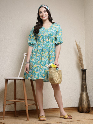 Stylum Women Fit and Flare Light Blue Above Knee/Mid Thigh Length Dress