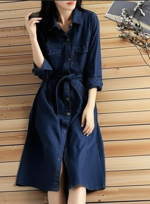 Perry Collection Women A-line Dark Blue Midi/Calf Length Dress