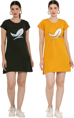 PREE GOO Women Ethnic Dress Black, Yellow Above Knee/Mid Thigh Length Dress