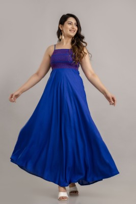 FrionKandy Women Fit and Flare Blue Dress