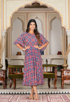 Yash Gallery Women Ethnic Dress Multicolor Midi/Calf Length Dress