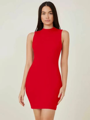 Whitewhale Women Bodycon Red Above Knee/Mid Thigh Length Dress