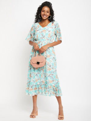 BITTERLIME Women Fit and Flare Multicolor Midi/Calf Length Dress