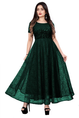 WAZIX Clothing Women Maxi Dark Green Full Length Dress