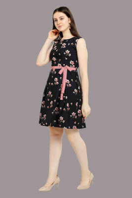 Modli 20 Fashion Women Fit and Flare Black, Pink Knee Length Dress