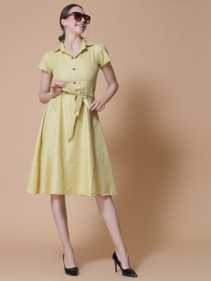 God Bless Women Fit and Flare Yellow Dress