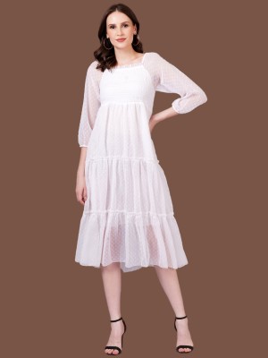 Jyoti Women Gathered White Dress