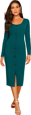 HEER FASHION Women Bodycon Dark Green Knee Length Dress