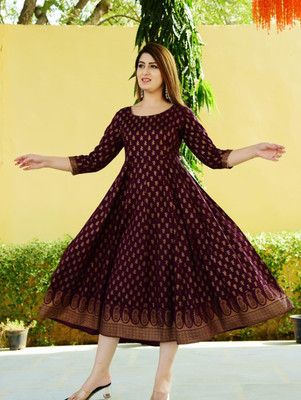 The Hobby Bounty Women Ethnic Dress Maroon Above Knee/Mid Thigh Length Dress