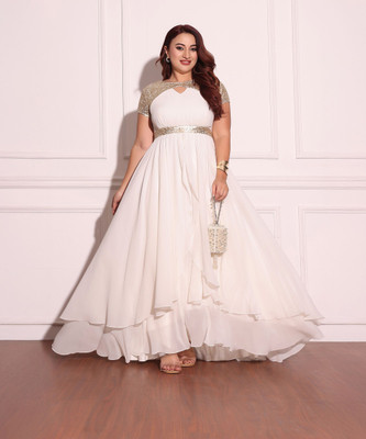 Miss Chase Women Layered White Maxi/Full Length Dress
