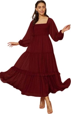 MARCPOLO Women Layered Maroon Dress