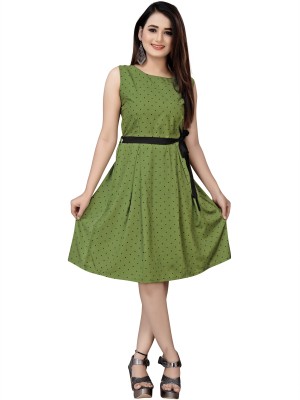 tanvi creation Women Fit and Flare Green Dress