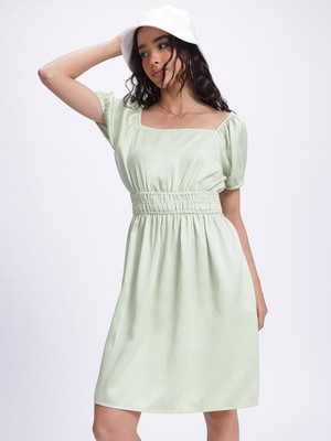 Glitchez Women Fit and Flare Green Above Knee/Mid Thigh Length Dress