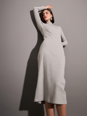 SASSAFRAS Women Bodycon Grey Midi/Calf Length Dress