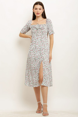 A R J FASHION Women Fit and Flare Multicolor Below Knee Dress