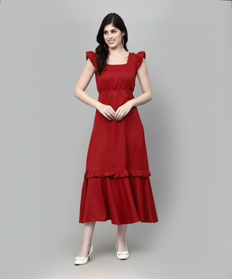 AAYU Women Maxi Red Midi/Calf Length Dress