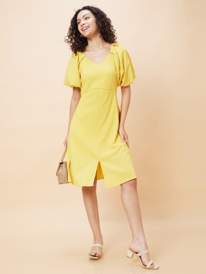 Globus Women A-line Yellow Dress