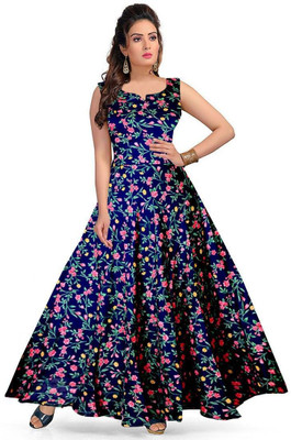 HouseOfCommon Women Maxi Blue Full Length Dress