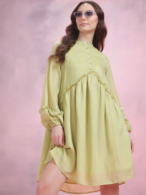 Dressberry Women A-line Green Above Knee/Mid Thigh Length Dress