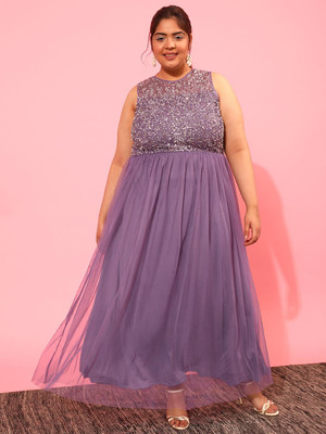 CURVY STREET Women Fit and Flare Purple Maxi/Full Length Dress