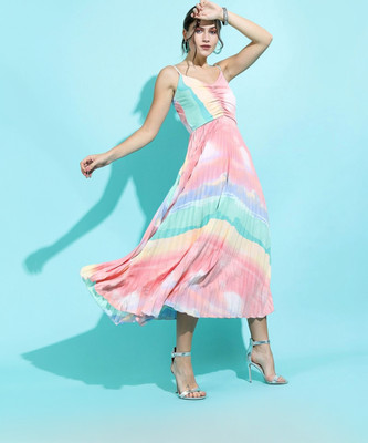 Tokyo Talkies Women Fit and Flare Multicolor Ankle Length Dress
