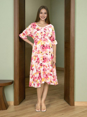 MomToBe Women Fit and Flare Multicolor Midi/Calf Length Dress