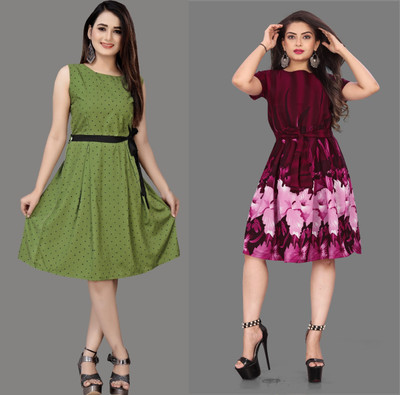 maruti fab Women Fit and Flare Green Knee Length Dress