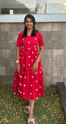 Shyam Creation Women Fit and Flare Red Above Knee/Mid Thigh Length Dress