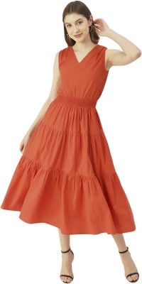 moomaya Women A-line Orange Dress