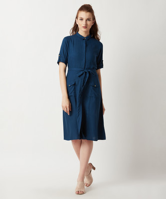 Miss Chase Women Shirt Blue Midi/Calf Length Dress