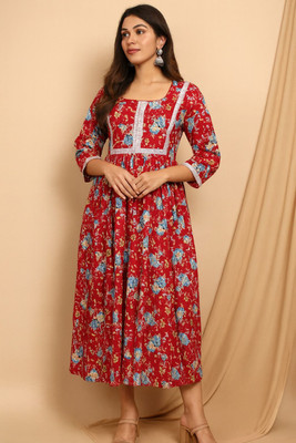 shree radha Women A-line Multicolor Midi/Calf Length Dress