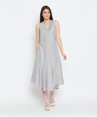 BITTERLIME Women A-line Grey Midi/Calf Length Dress