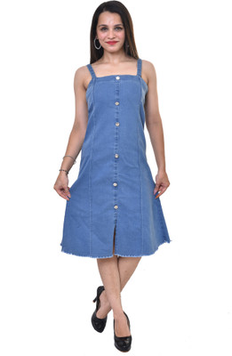 SHIVAMDENIM Women A-line Light Blue Midi/Calf Length Dress