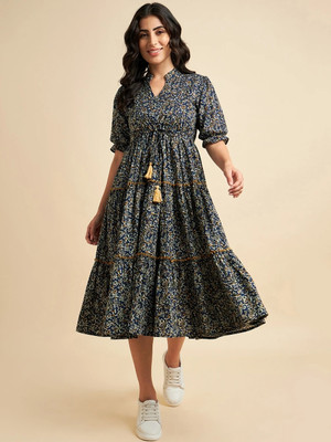 Azira Women A-line Multicolor Midi/Calf Length Dress