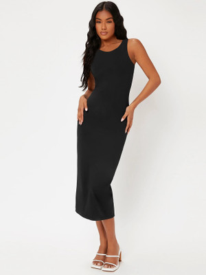CILIMILI Women Bodycon Black Midi/Calf Length Dress